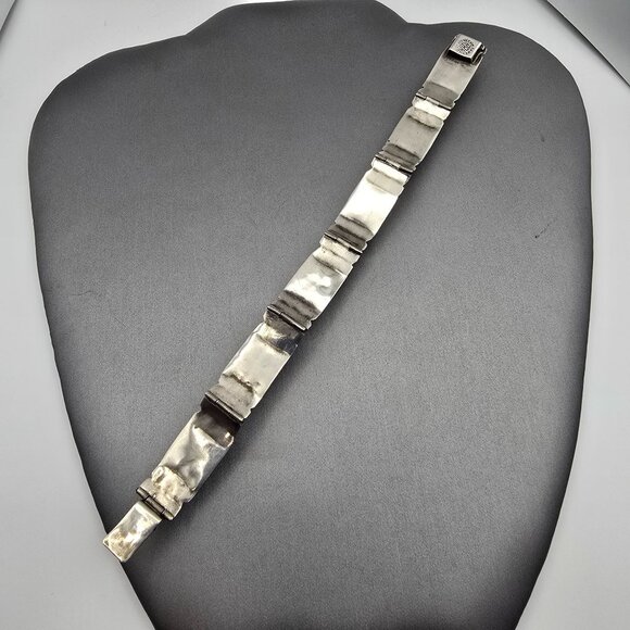 VTG RRA Mexican Sterling Silver Green Onyx Panel Link Bracelet 7" Rope Detail 40 - Picture 14 of 16